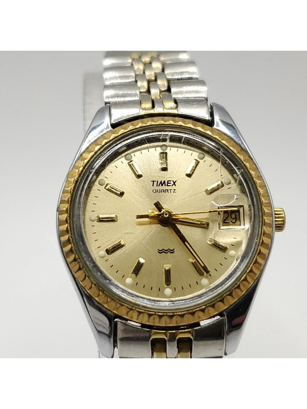 Vintage 1993 Timex Quartz Womens Watch 24mm Two-Tone Date Dial New Battery